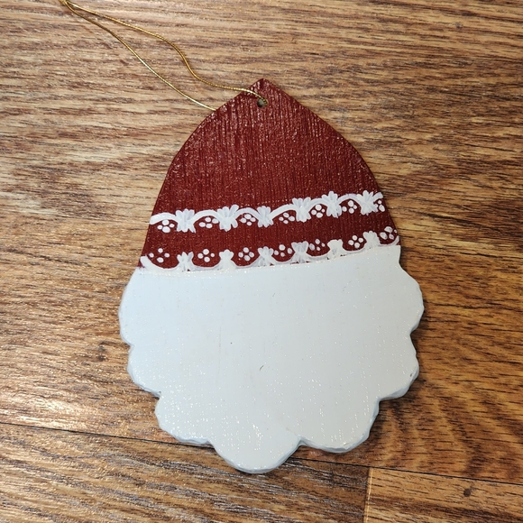 Vintage Handmade Painted Wooden Jolly Santa Ornament - Picture 2 of 6